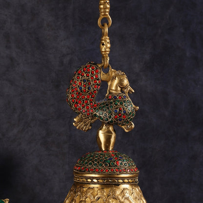 Superfine Brass Peacock Bell with Stonework | 8 inch Height