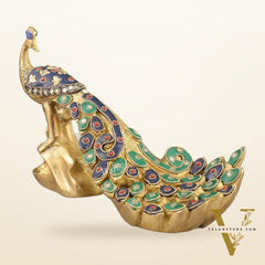 Superfine Brass Peacock Showpiece with Stonework 12 inch