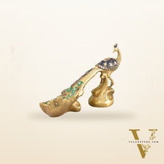 Superfine Brass Peacock Showpiece with Stonework 12 inch