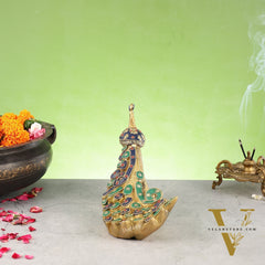Superfine Brass Peacock Showpiece with Stonework 12 inch