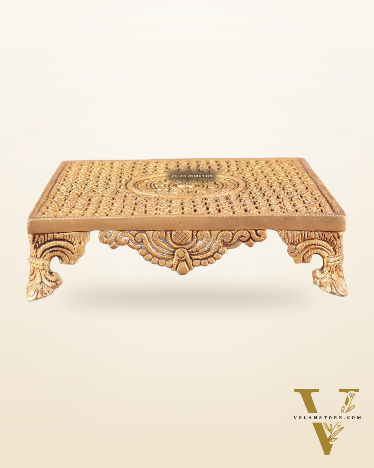 Superfine Brass Pooja Chowki Aasan for Temple - 8 x 8 inch