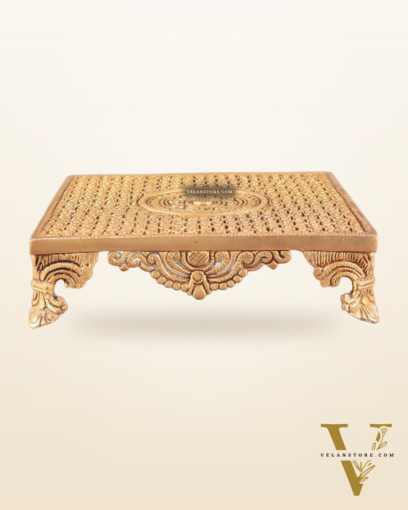 Superfine Brass Pooja Chowki Aasan for Temple - 8 x 8 inch