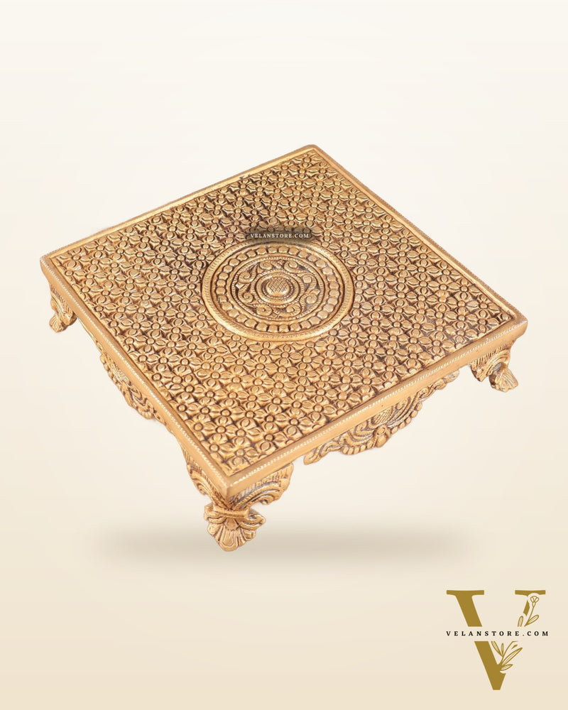 Superfine Brass Pooja Chowki Aasan for Temple - 8 x 8 inch