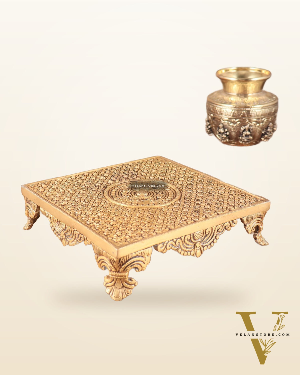 Superfine Brass Pooja Chowki Aasan for Temple - 8 x 8 inch