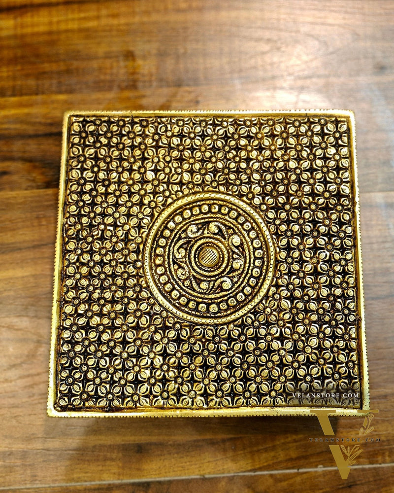 Superfine Brass Pooja Chowki Aasan for Temple - 8 x 8 inch