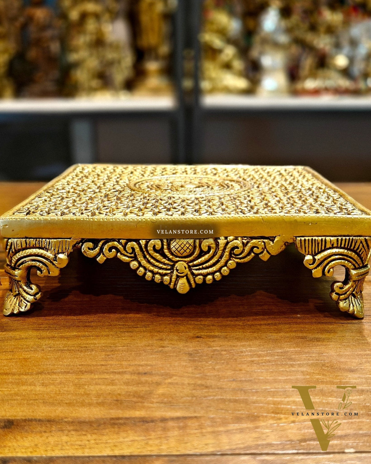 Superfine Brass Pooja Chowki Aasan for Temple - 8 x 8 inch