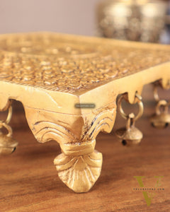 Superfine Brass Pooja Chowki Aasan with ghungroo for Temple - 8 x 8 inch
