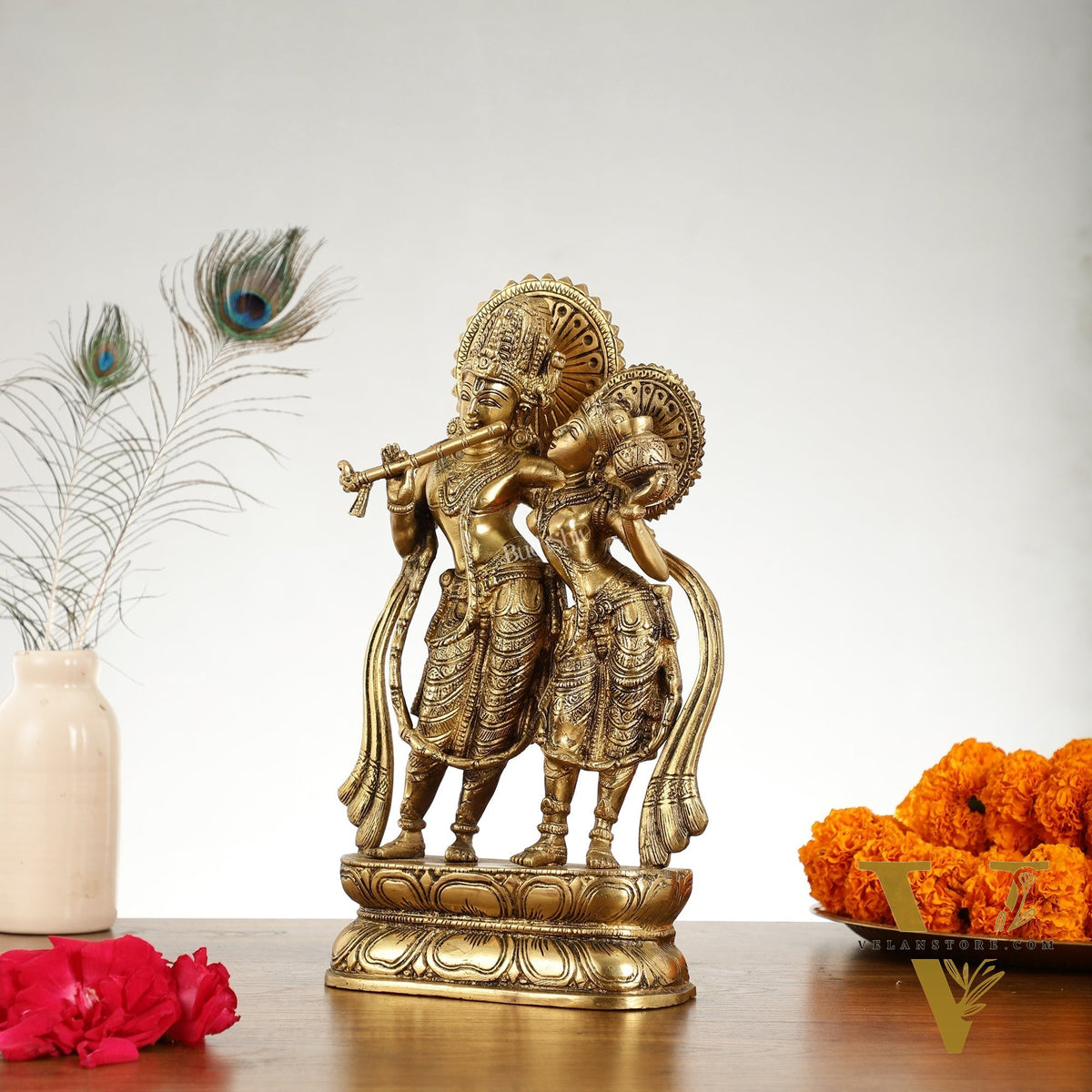 Superfine Brass Radha Krishna Idol - 12 Inch
