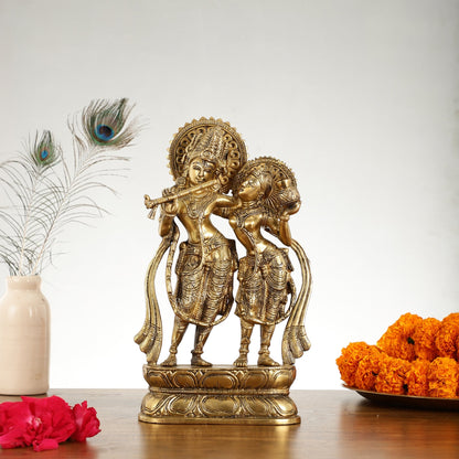 Superfine Brass Radha Krishna Idol - 12 Inch