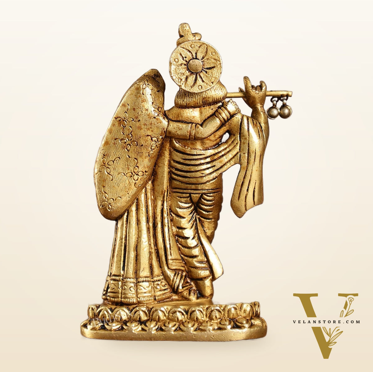 Superfine Brass Radha Krishna Idol - 6 Inch Statue