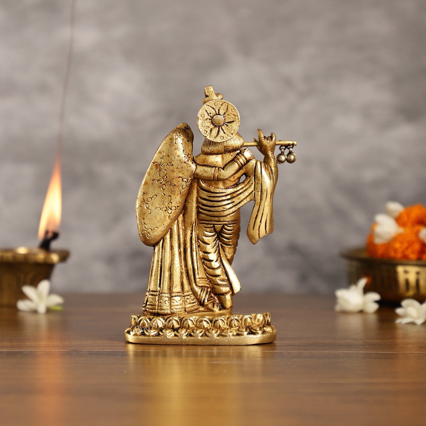 Superfine Brass Radha Krishna Idol - 6 Inch Statue