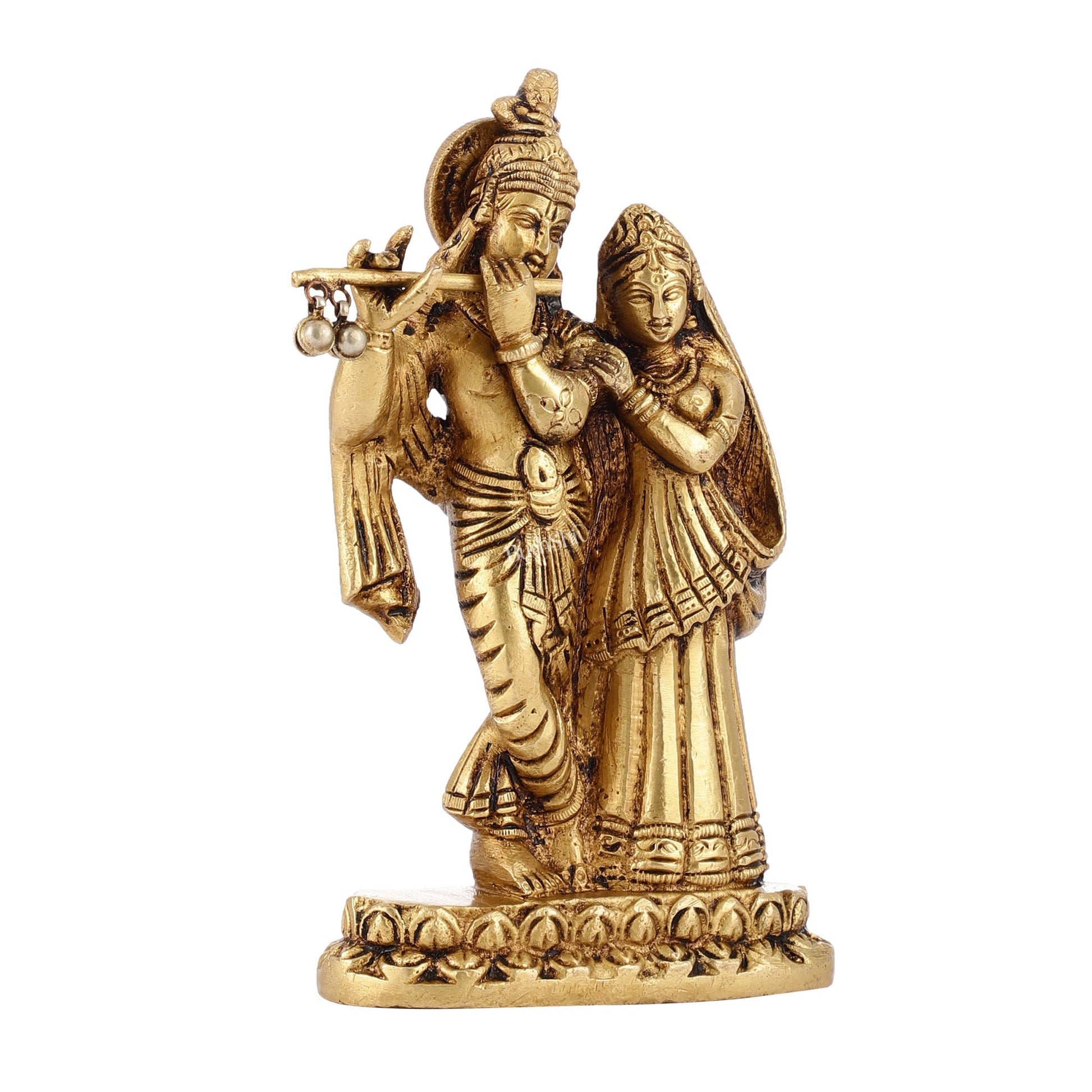 Superfine Brass Radha Krishna Idol - 6 Inch Statue