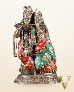 Superfine Brass Radha Krishna Idol - 6" with meenakari