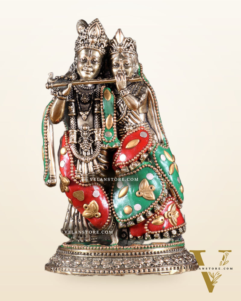 Superfine Brass Radha Krishna Idol - 6" with meenakari