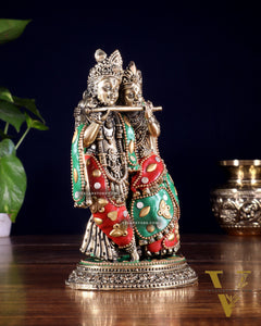 Superfine Brass Radha Krishna Idol - 6" with meenakari