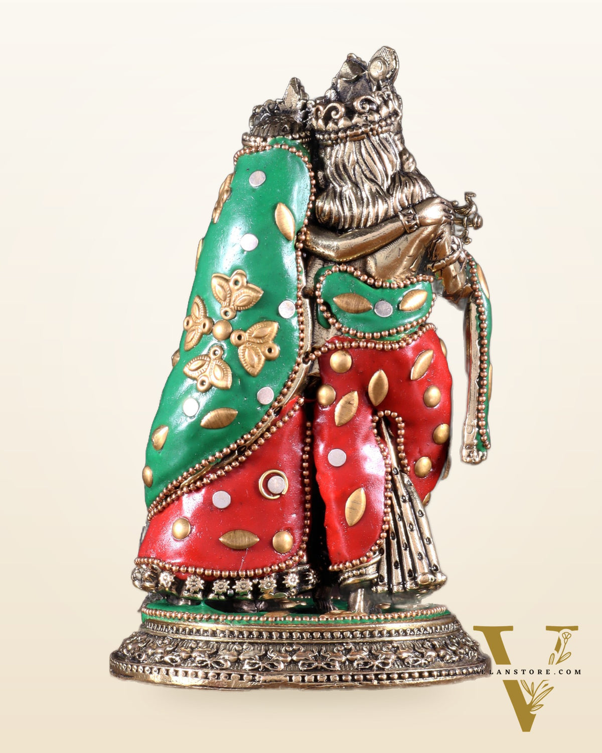 Superfine Brass Radha Krishna Idol - 6" with meenakari