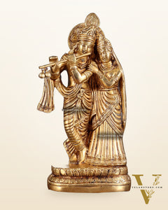 Superfine Brass Radha Krishna Idol - 9 Inch Statue