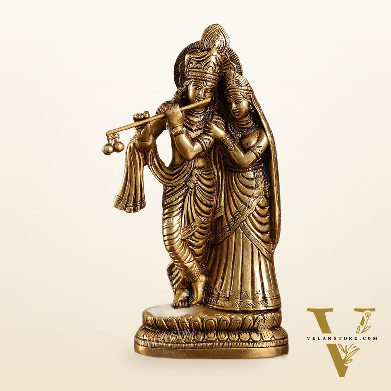 Superfine Brass Radha Krishna Idol - 9 Inch Statue