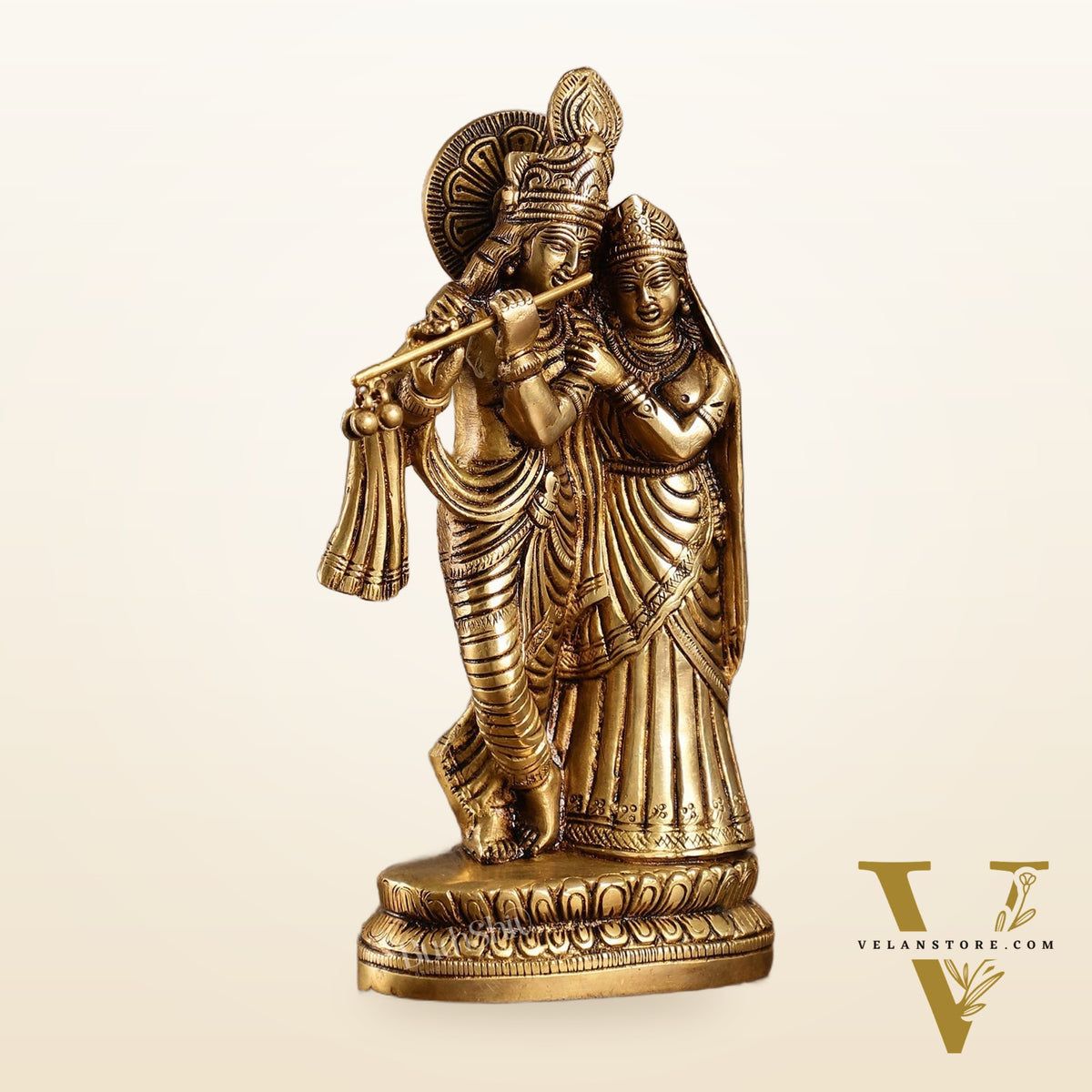 Superfine Brass Radha Krishna Idol - 9 Inch Statue