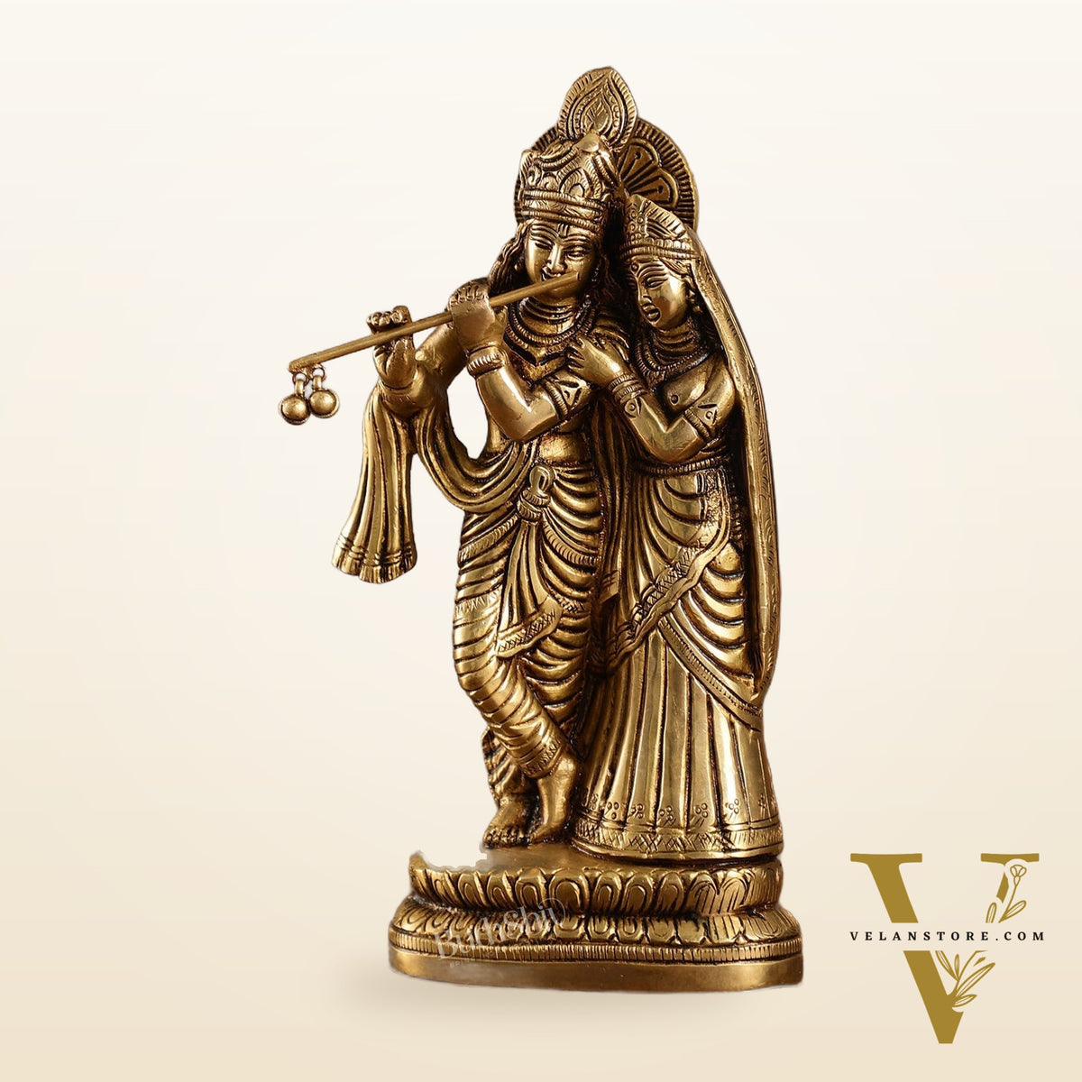 Superfine Brass Radha Krishna Idol - 9 Inch Statue