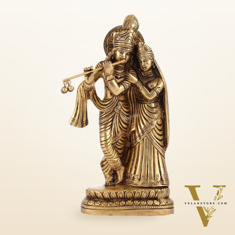 Superfine Brass Radha Krishna Idol - 9 Inch Statue