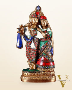 Superfine Brass Radha Krishna Idol - 9 Inch Statue