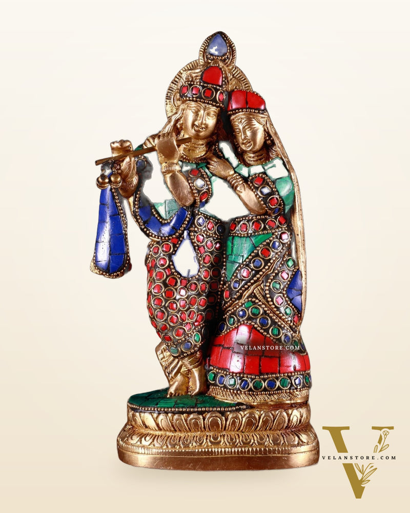 Superfine Brass Radha Krishna Idol - 9 Inch Statue