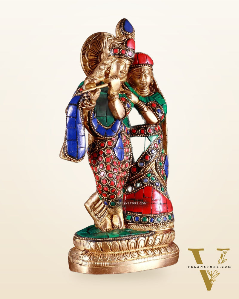 Superfine Brass Radha Krishna Idol - 9 Inch Statue