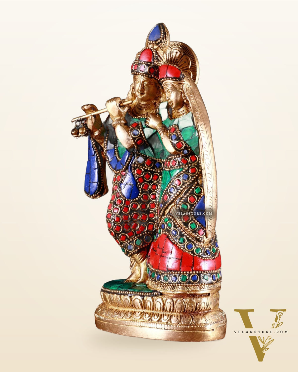 Superfine Brass Radha Krishna Idol - 9 Inch Statue