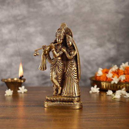 Superfine Brass Radha Krishna Idol - 9 Inch Statue