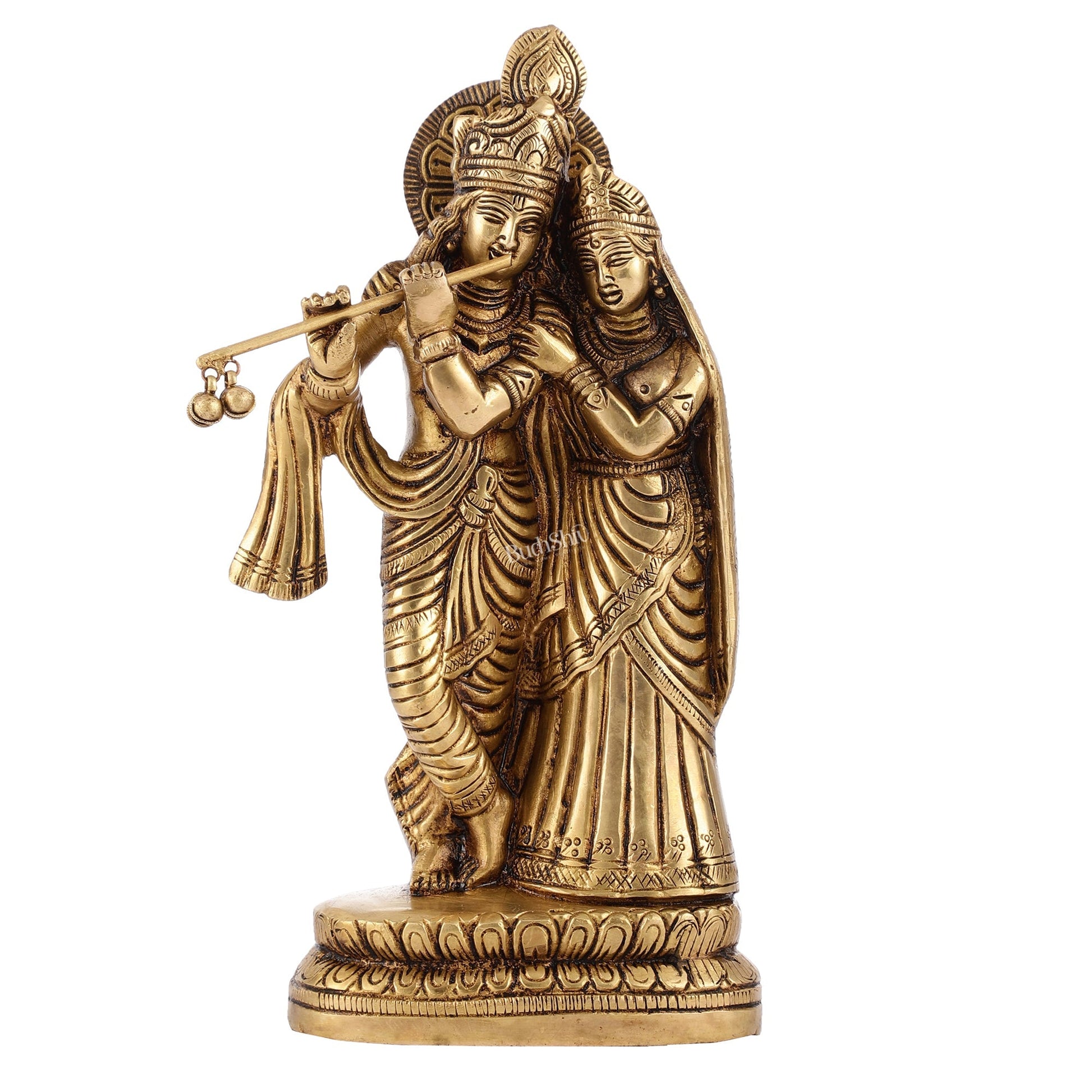 Superfine Brass Radha Krishna Idol - 9 Inch Statue