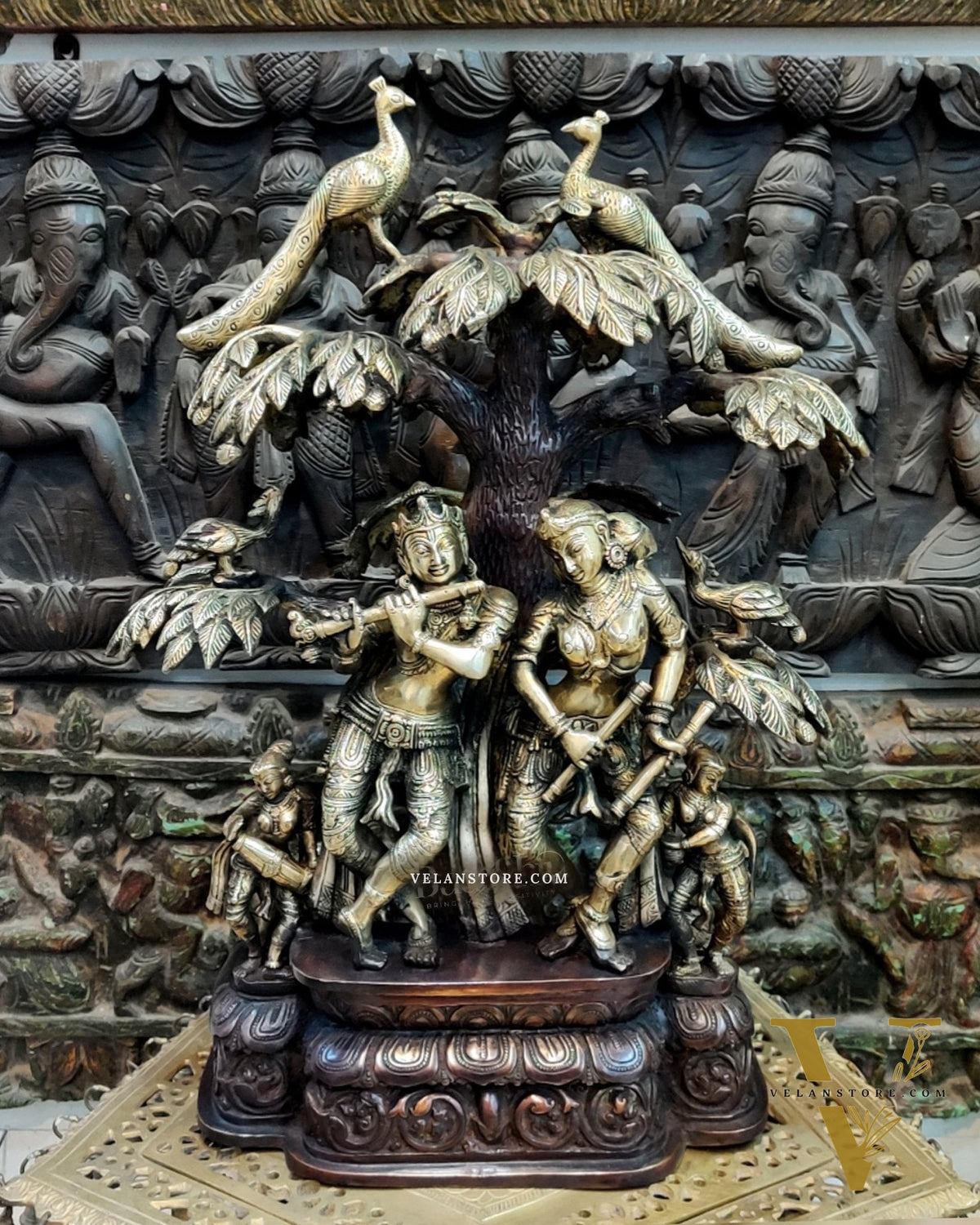 Superfine Brass Radha Krishna Idol under Kalpavriksha 24 inch