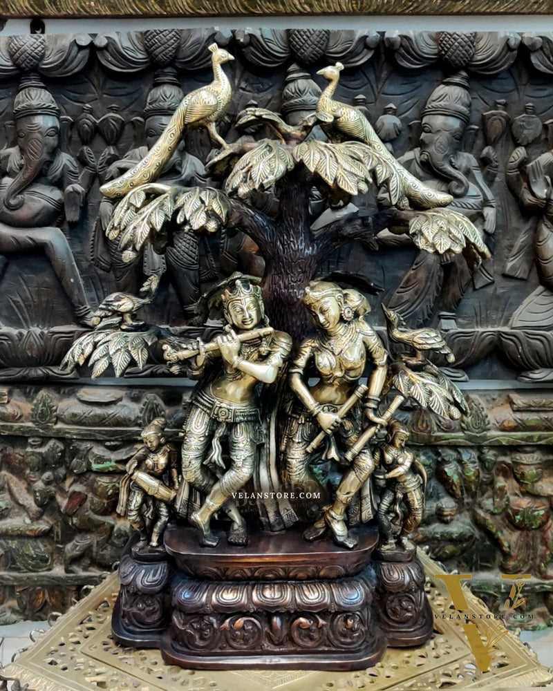 Superfine Brass Radha Krishna Idol under Kalpavriksha 24 inch
