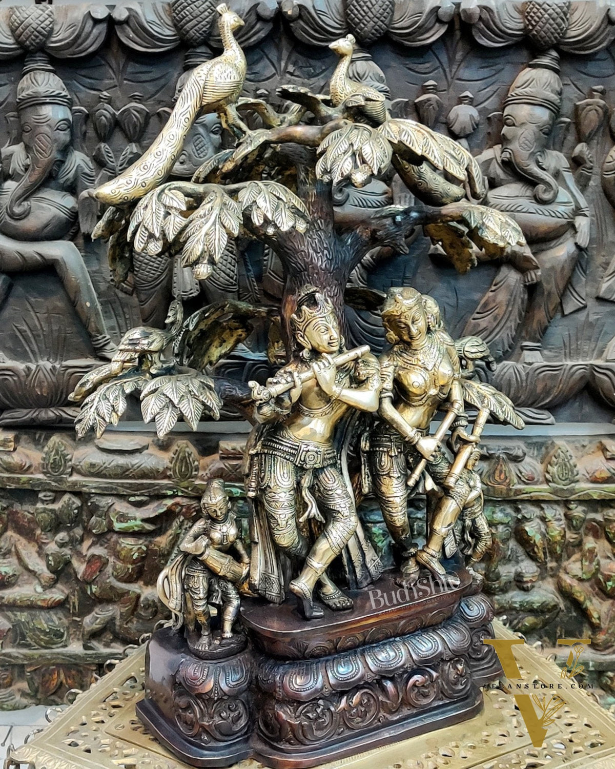 Superfine Brass Radha Krishna Idol under Kalpavriksha 24 inch