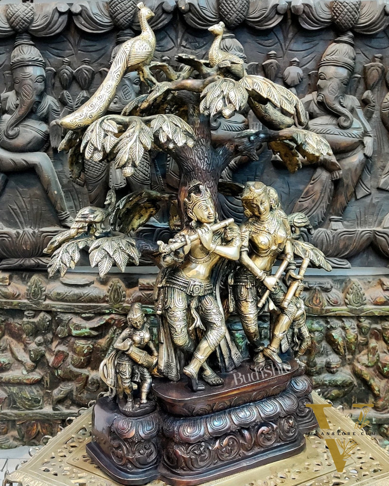 Superfine Brass Radha Krishna Idol under Kalpavriksha 24 inch