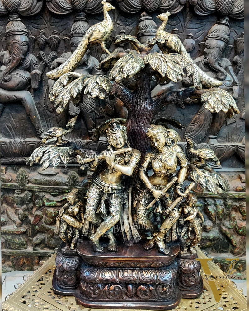 Superfine Brass Radha Krishna Idol under Kalpavriksha 24 inch