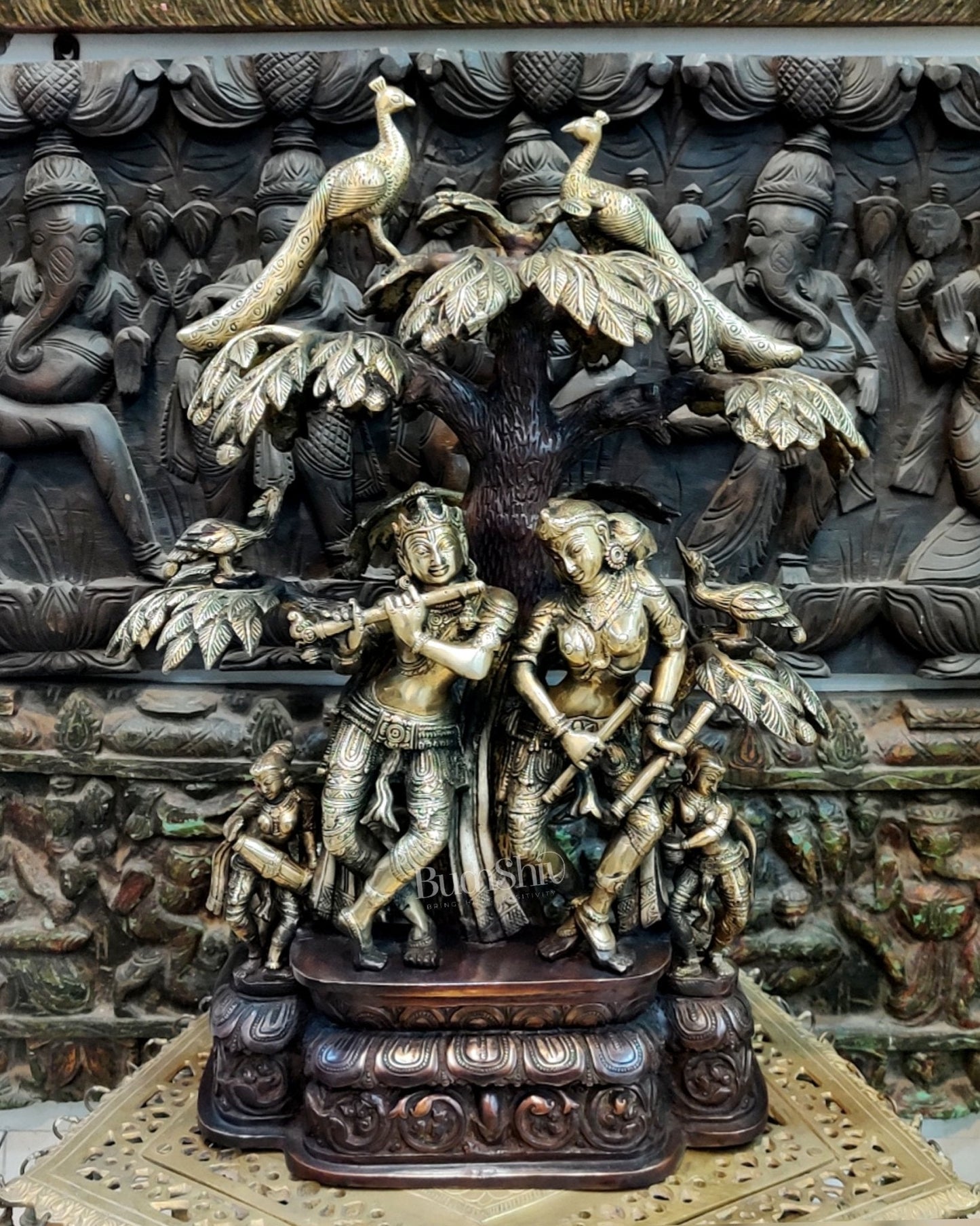 Superfine Brass Radha Krishna Idol under Kalpavriksha 24 inch