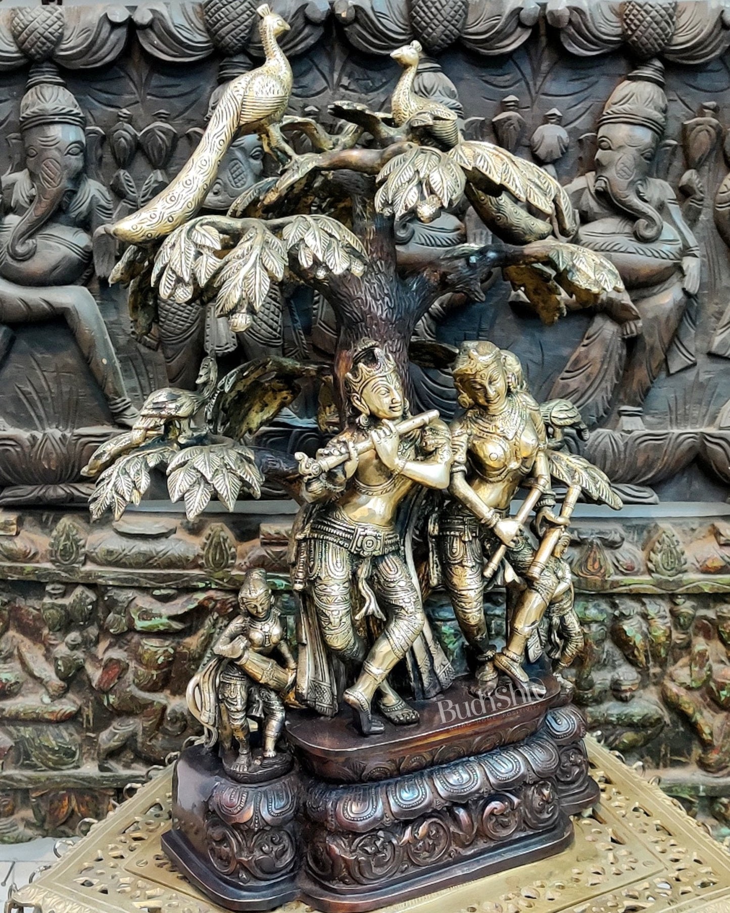 Superfine Brass Radha Krishna Idol under Kalpavriksha 24 inch
