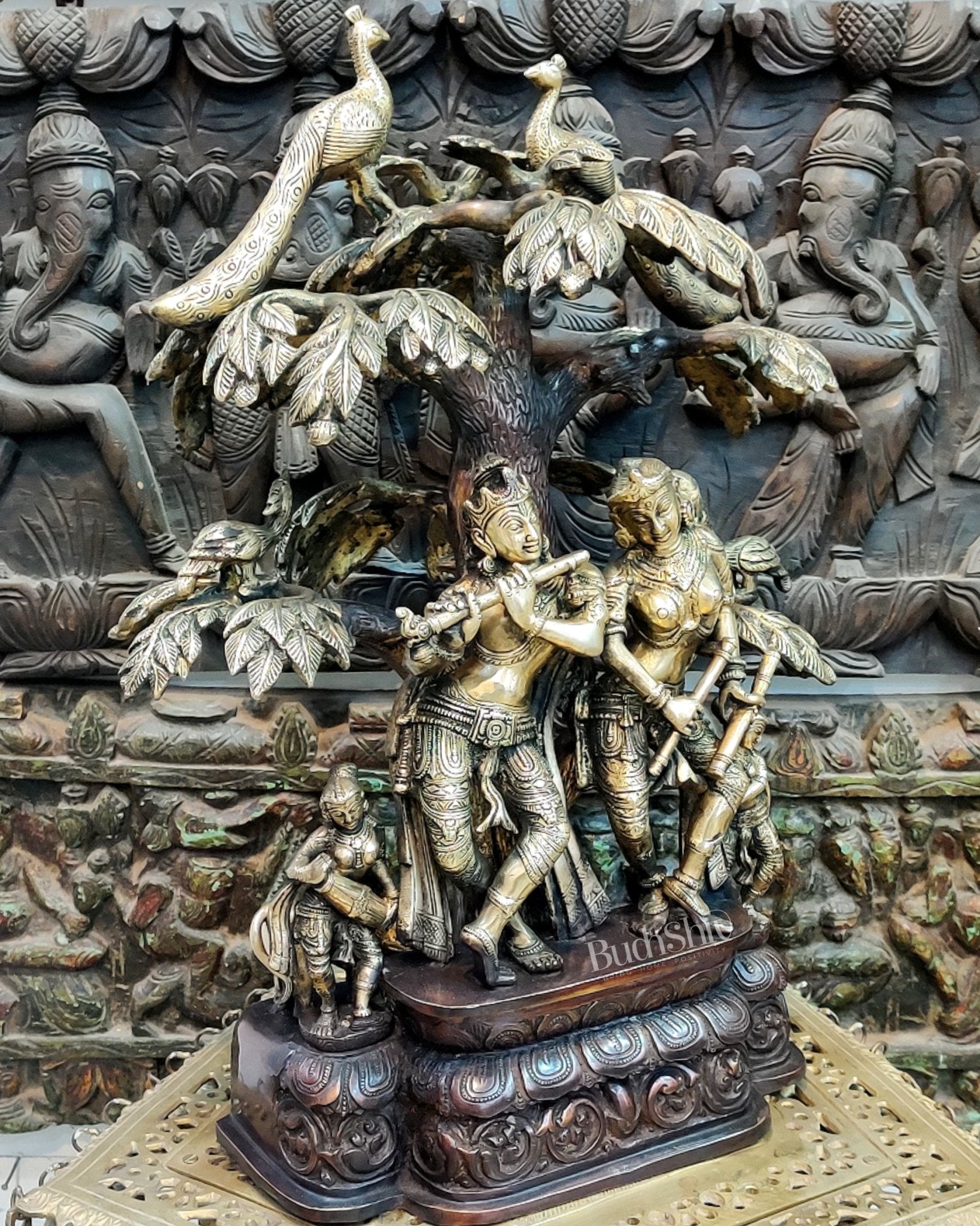 Superfine Brass Radha Krishna Idol under Kalpavriksha 24 inch
