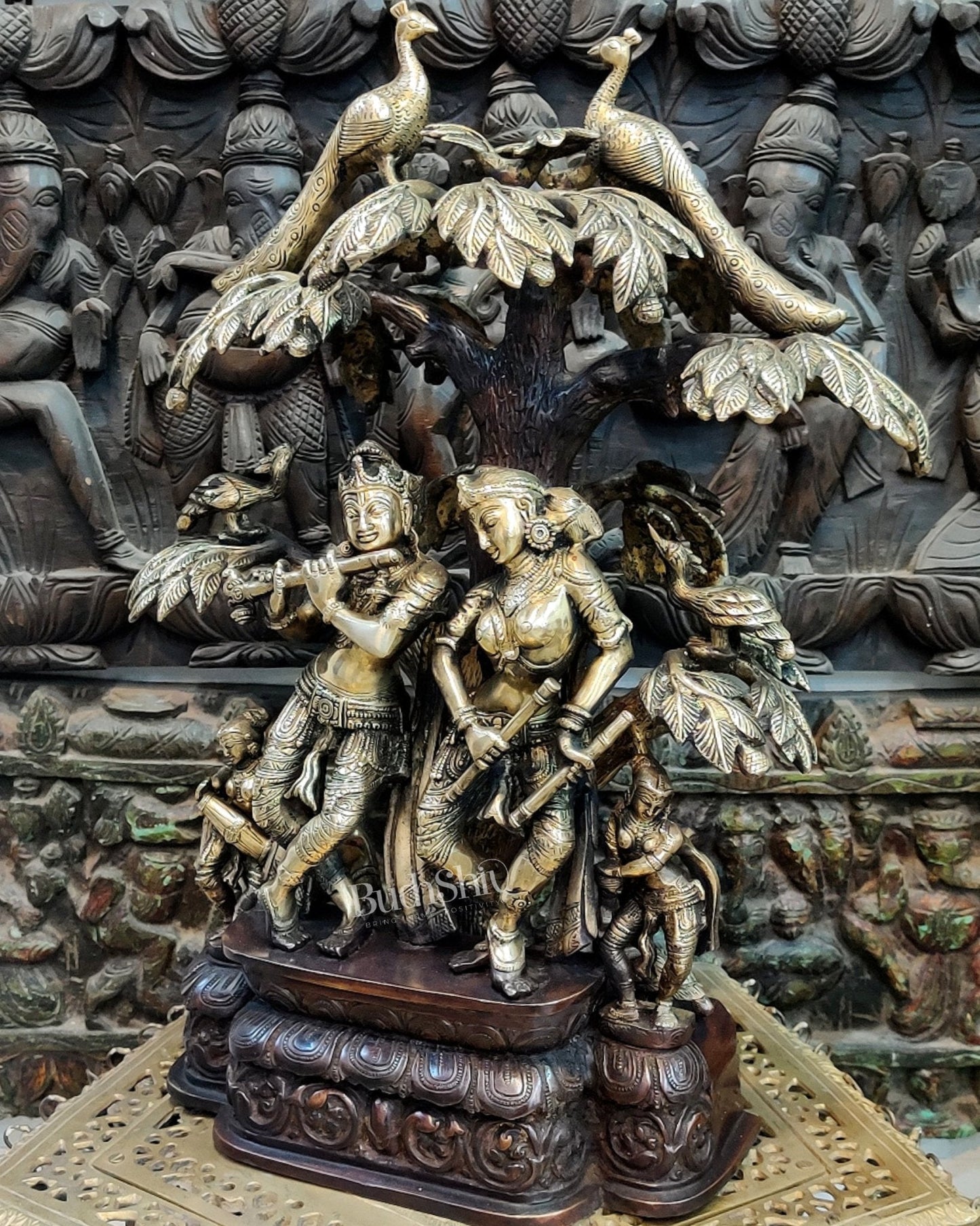 Superfine Brass Radha Krishna Idol under Kalpavriksha 24 inch