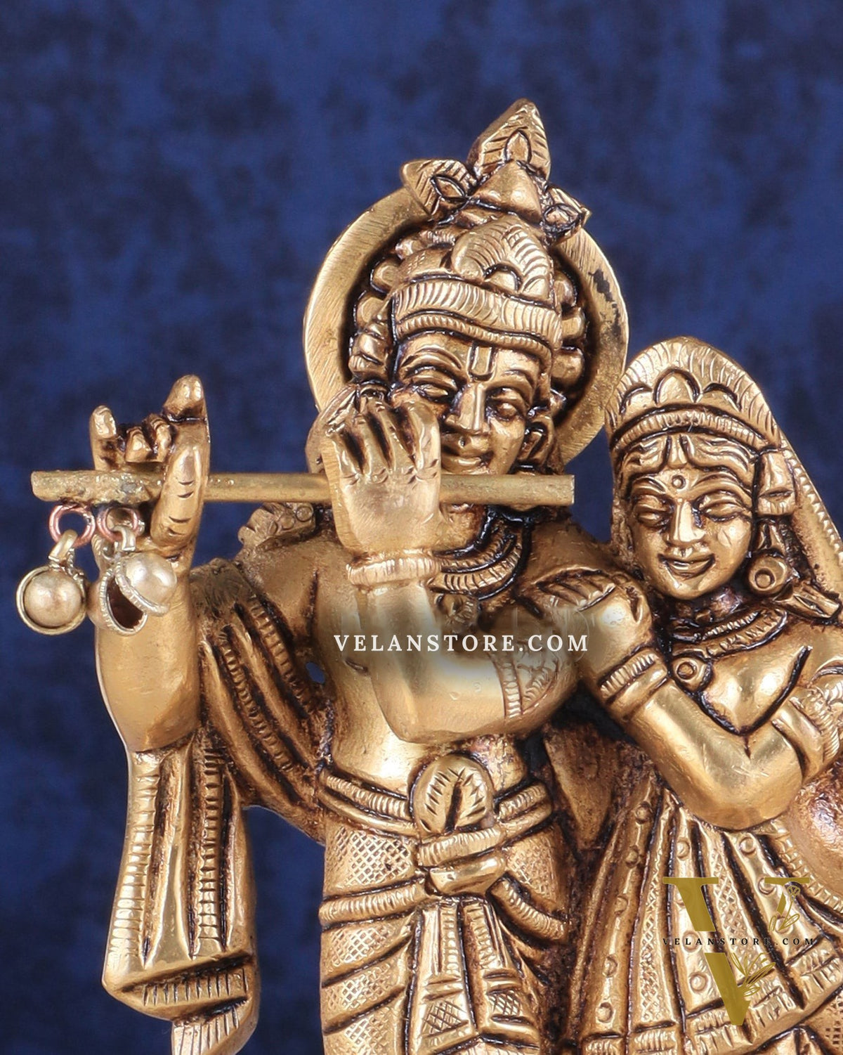 Superfine Brass Radha Krishna Idol with peacock - 6 Inch Statue