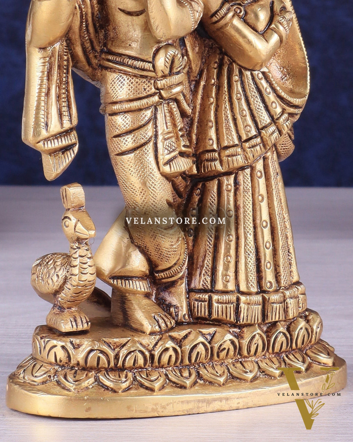 Superfine Brass Radha Krishna Idol with peacock - 6 Inch Statue