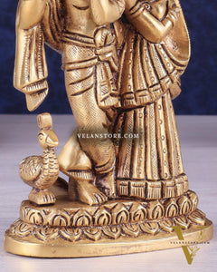 Superfine Brass Radha Krishna Idol with peacock - 6 Inch Statue