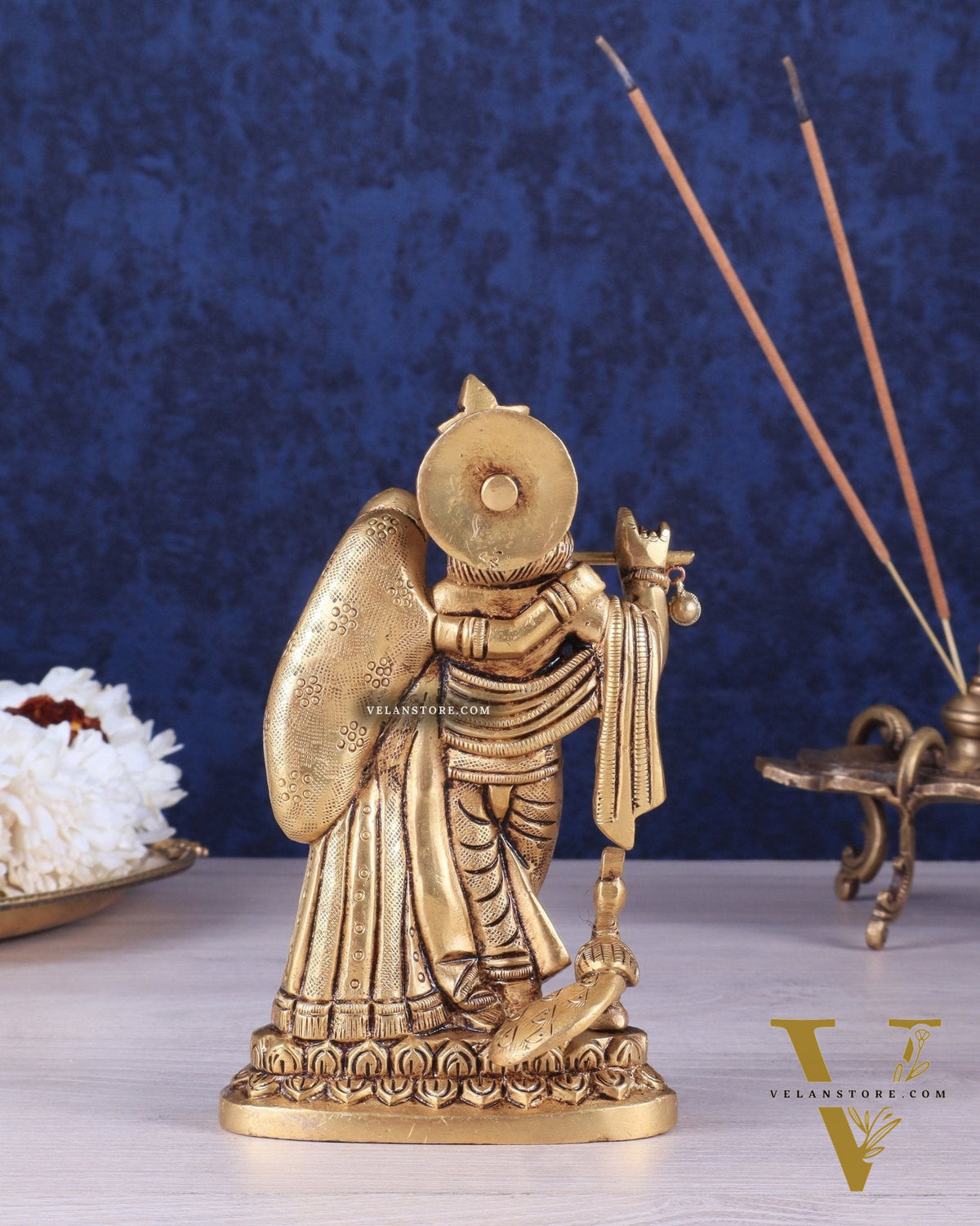 Superfine Brass Radha Krishna Idol with peacock - 6 Inch Statue