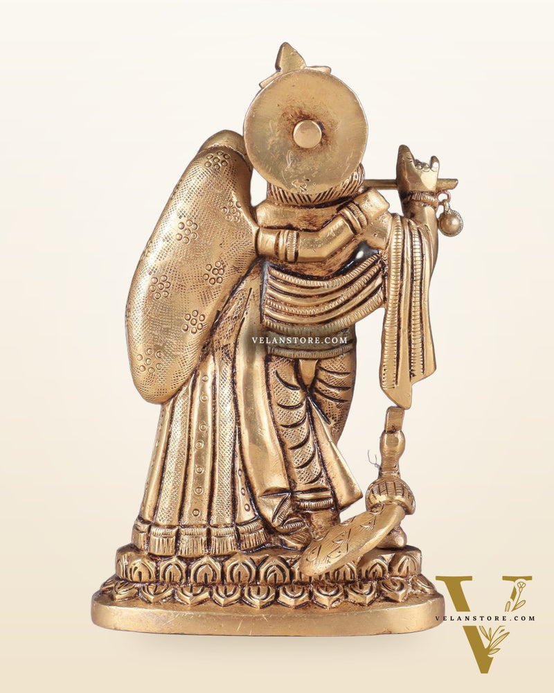 Superfine Brass Radha Krishna Idol with peacock - 6 Inch Statue