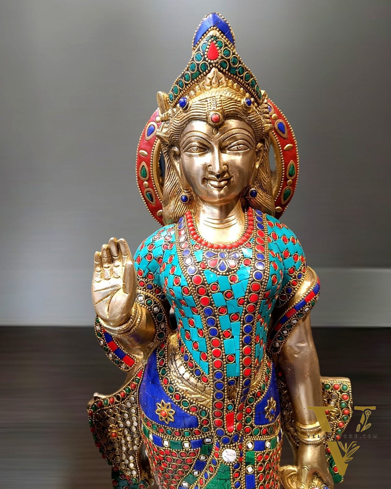 Superfine Brass Radha Krishna Idols with Meenakari Stonework 27"