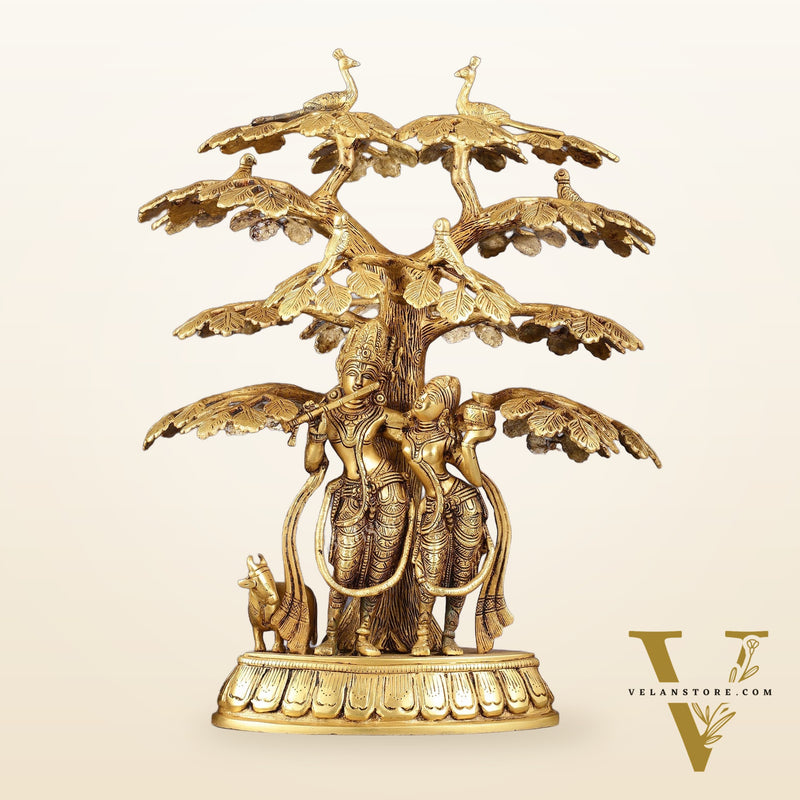 Superfine Brass Radha Krishna Statue with Cow under Tree 20 inch