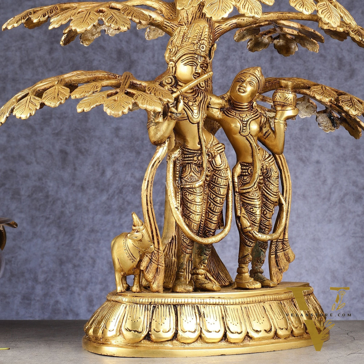 Superfine Brass Radha Krishna Statue with Cow under Tree 20 inch