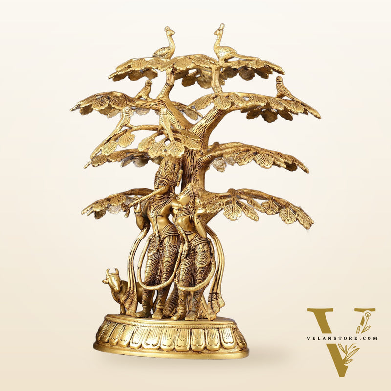 Superfine Brass Radha Krishna Statue with Cow under Tree 20 inch
