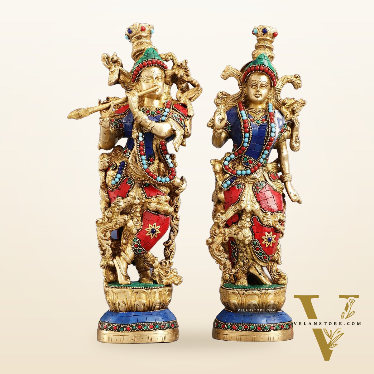 Superfine Brass Radha Krishna Statues | 14" Height | Handcrafted